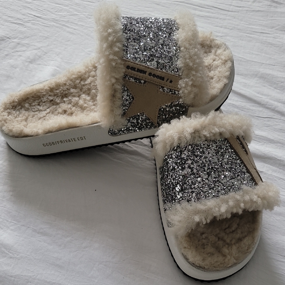 Golden Goose Silver Glitter Women's Slides